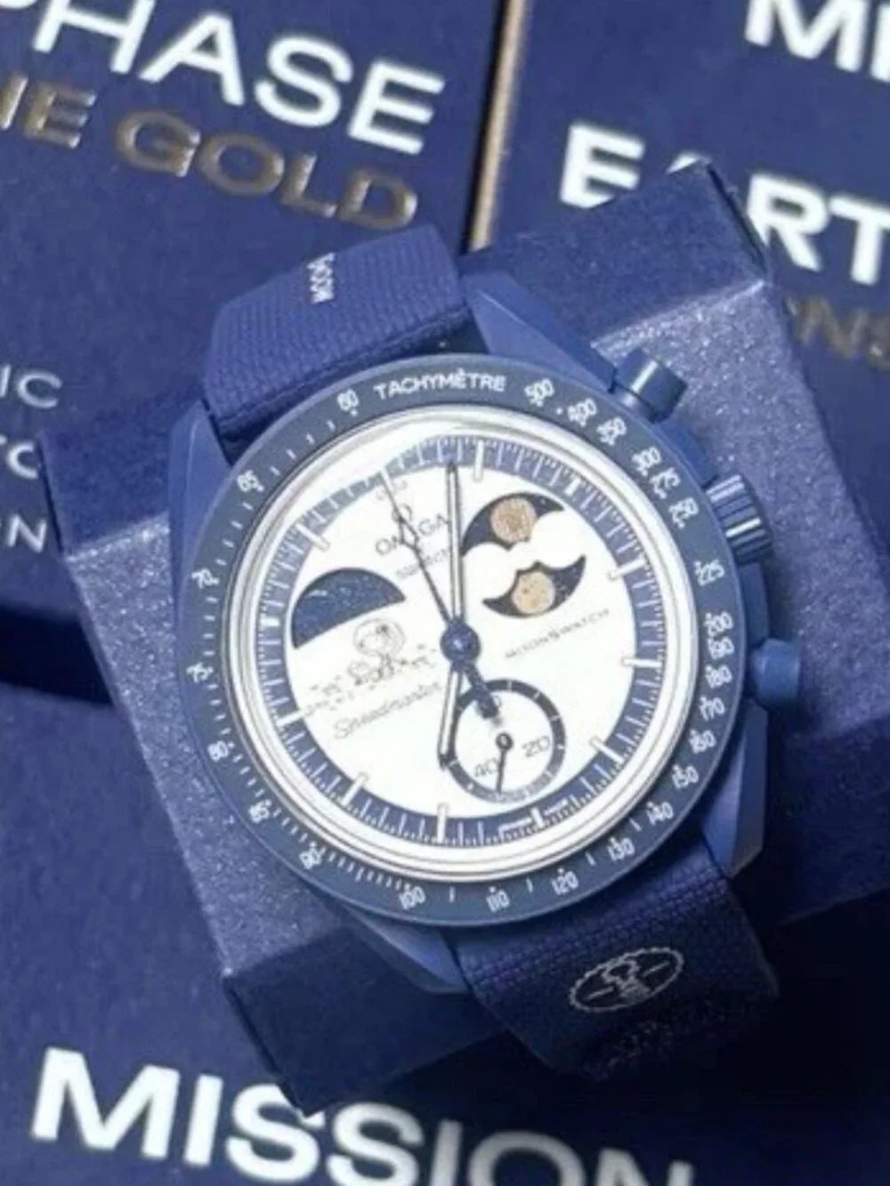 Omega x Swatch Mission to EarthPhase Moonshine Gold Snoopy Blue